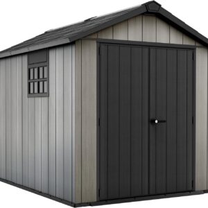 KETER Oakland 759 Abri de jardin résine 6 m² - Portes doubles texture bois gris 230x287x242 cm - Cabane rangement extérieur