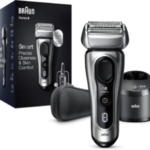 Rasoir électrique Braun Series 8 8467cc - Tête flexible 3 plus 1 à 40 degrés - Wet and Dry et autonomie 60 minutes - Station SmartCare 5 en 1 noir argenté