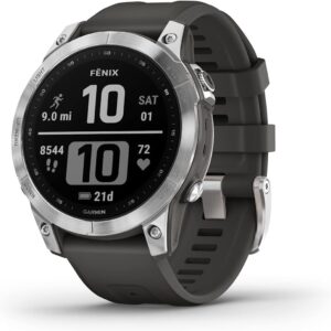 Montre GPS multisports Garmin fēnix 7 reconditionnée - Boîtier 47 mm - Fonctions connectées haute performance - Silver avec bracelet gris