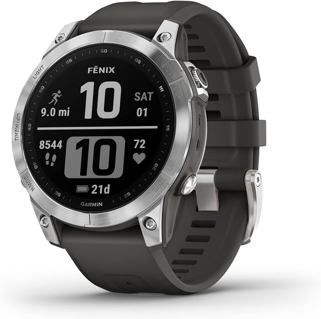 Montre GPS multisports Garmin fēnix 7 reconditionnée - Boîtier 47 mm - Fonctions connectées haute performance - Silver avec bracelet gris