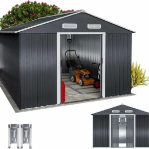 Abri de jardin métal XXXL GARDEBRUK 8 m² - Fondation 315x260x180 cm avec porte coulissante anthracite - Cabane rangement outils extérieur 15 m³