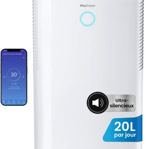 Déshumidificateur Pro Breeze OmniDry 20 L par jour - Réservoir 4 L - Capteur automatique et séchage du linge - Pour surfaces jusqu'à 30 m2