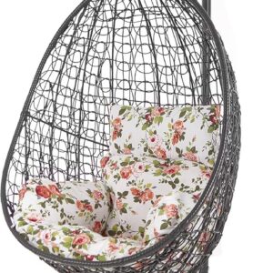 Fauteuil suspendu Kideo 3761 Roses - Polyrotin gris foncé avec armature - Coussins nid de fleurs - Ensemble complet intérieur et extérieur