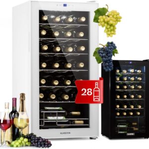 Klarstein Shiraz Cave à vin une zone - Réfrigérateur à vin de vieillissement pour 28 bouteilles - Écran tactile température 5-18 C - Cave à vin intérieur extérieur