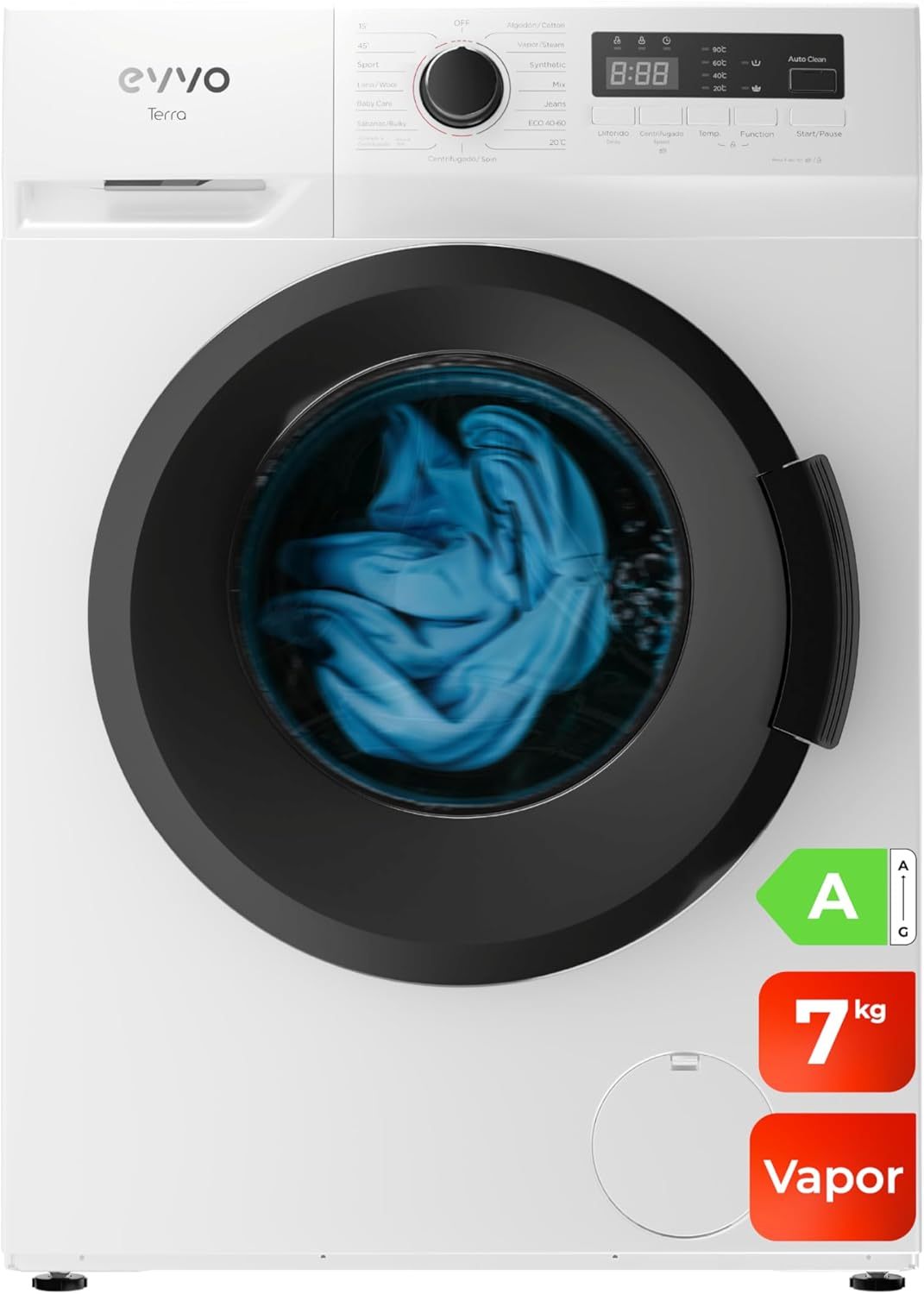 EVVO Terra Lave linge frontal 7 kg - Machine à laver compacte pour lavage quotidien