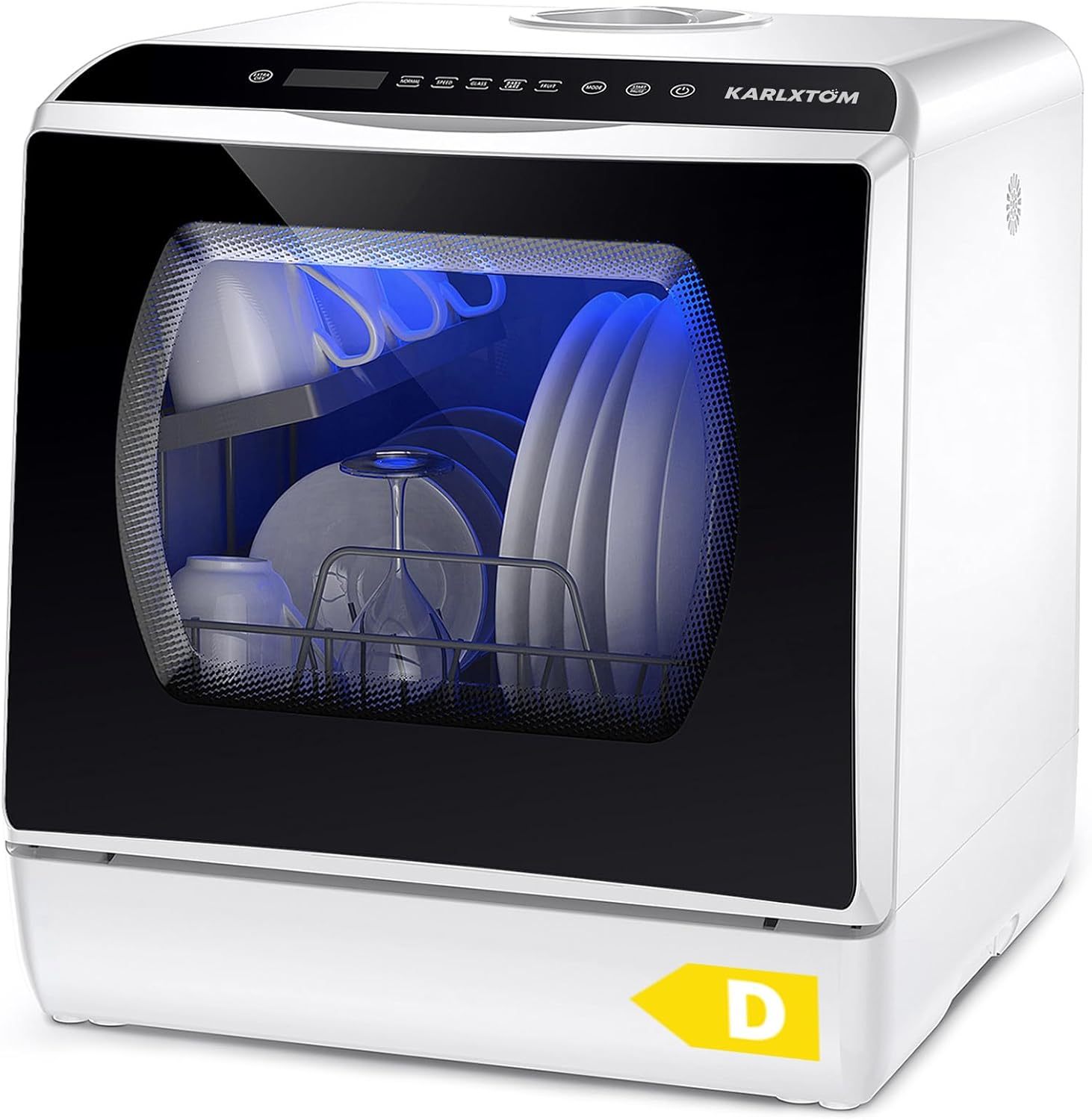 Karlxtom Mini lave vaisselle de table compact - Commandes tactiles LED et 6 programmes de lavage - Fonction lavage fruits et soins bébé
