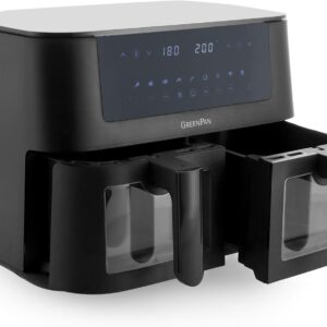GreenPan Bistro Airfryer XL 11 en 1 - Friteuse sans huile double panier 2 x 4 L intérieur céramique sans PFAS noir