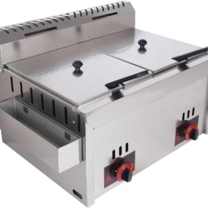 Friteuse à gaz professionnelle double - Deux cuves de 10 L en acier inoxydable - Cuisson commerciale grande capacité - Deux paniers pour frites inclus