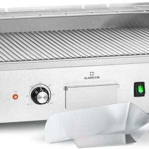 Klarstein Barbecue électrique de table - Plancha électrique extérieure avec plaque antiadhésive amovible - Affichage LED acier inoxydable 2000 W argent