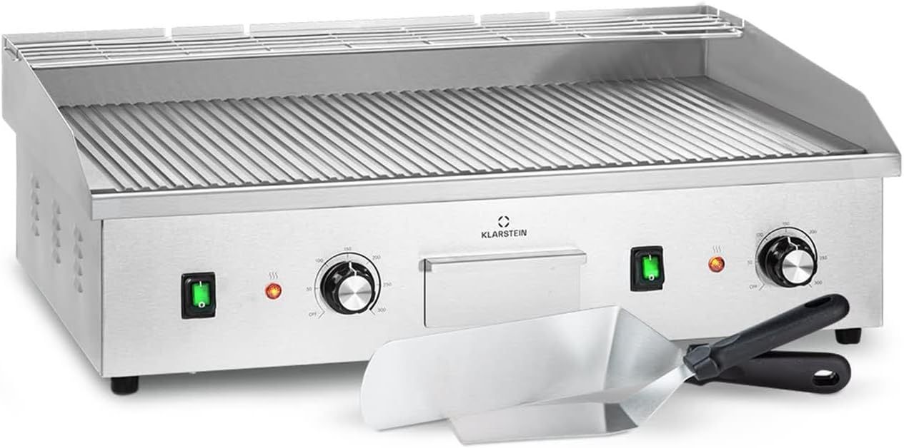 Klarstein Barbecue électrique de table - Plancha électrique extérieure avec plaque antiadhésive amovible - Affichage LED acier inoxydable 2000 W argent