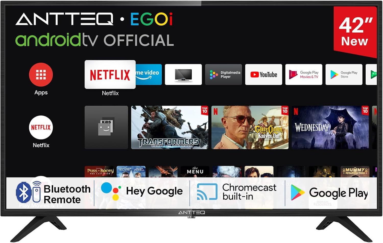 Smart TV AG42F3 42 pouces - Écran LED Full HD Android TV - Dolby Audio Google Assistant Bluetooth WiFi - Triple tuner et applications de streaming