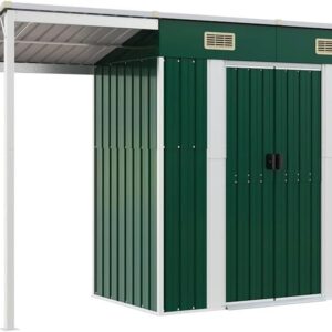 vidaXL Abri de jardin acier avec toit prolongé vert 277x107x181 cm - Cabane rangement outils extérieur