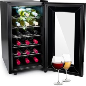 Cave à vin Alpina 50 L pour 18 bouteilles - Température réglable de 11 à 22 C - Porte vitrée et éclairage intérieur - Modèle noir silencieux