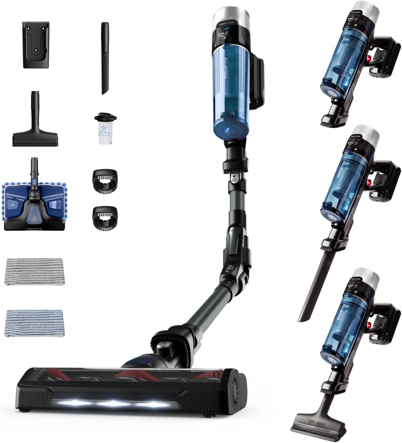 Aspirateur balai laveur Rowenta X-Force Flex 9.60 Aqua RH20C2WO - Aspiration 100 AW - Autonomie 45 minutes - Aspire et lave simultanément