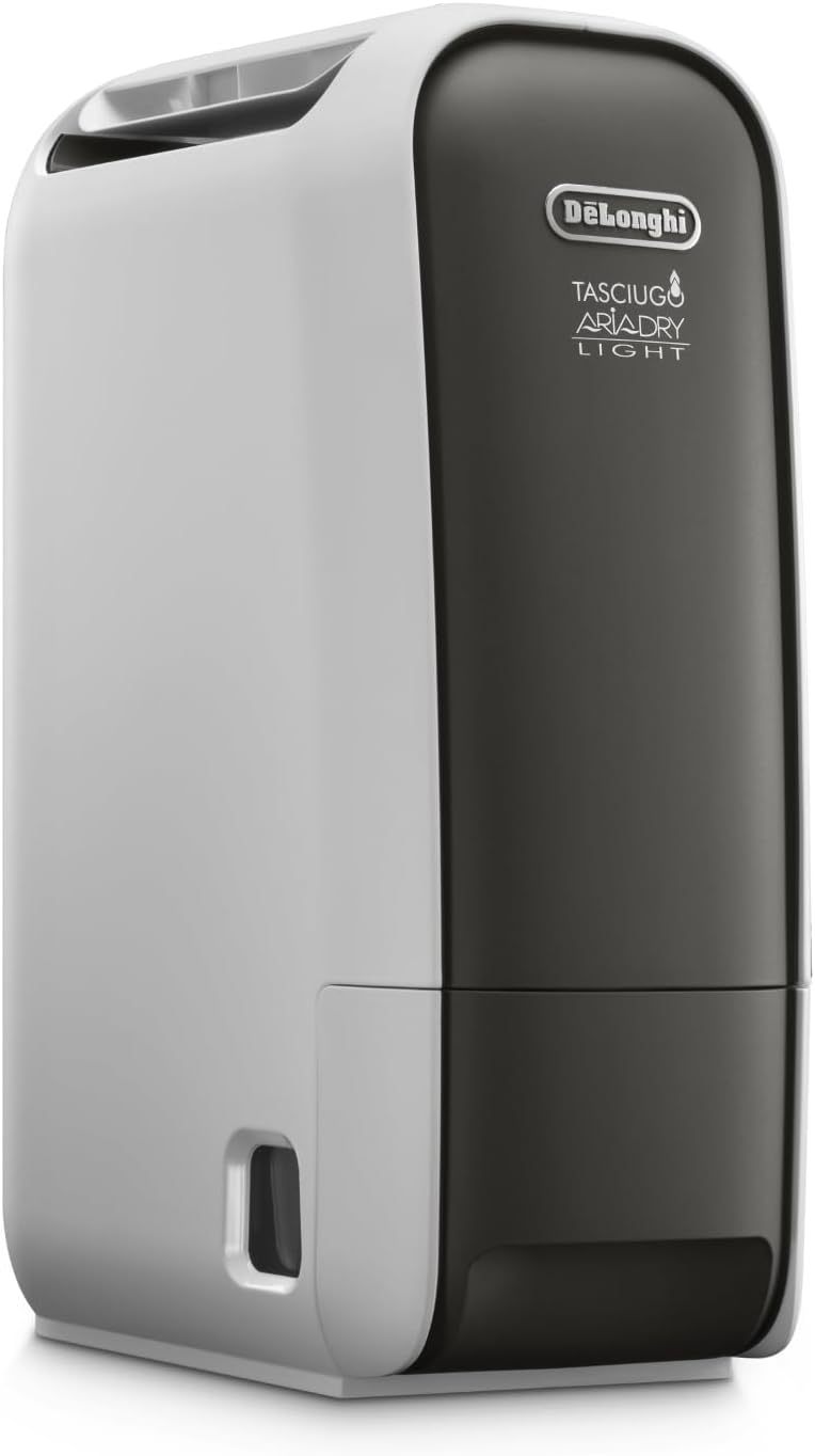De'Longhi Tasciugo AriaDry Light DNS65 - Déshumidificateur zéolite avec ioniseur - Séchage anti moisissure mode Swing minuteur et réservoir amovible - Modèle portable gris et noir