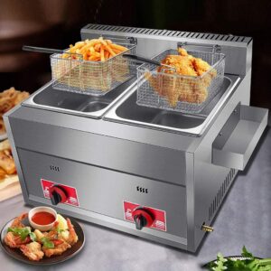 Friteuse commerciale à gaz 20 L double panier - Friteuse professionnelle acier inoxydable double réservoir pour restaurant