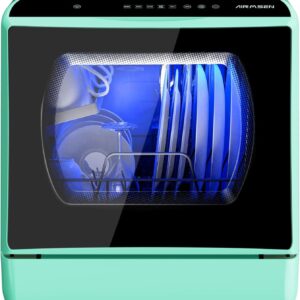 Mini lave-vaisselle AIRMSEN de comptoir - Six programmes de lavage - Réservoir d'eau 5 L - Commande tactile écran LED finition verte