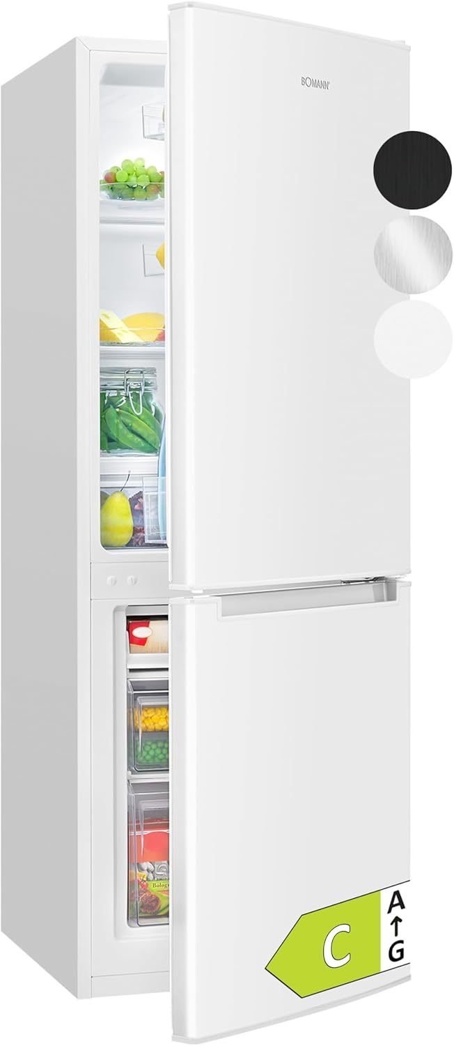 Réfrigérateur congélateur Bomann KG7359 blanc - Capacité totale 173 L - Congélateur 4 étoiles et éclairage LED - Alarme de porte et étagères en verre