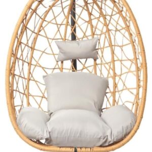 Fauteuil suspendu Concept Usine Cuzco - Résine tressée aspect rotin naturel - Structure acier et coussins déperlants amovibles - Balançoire une place intérieur extérieur