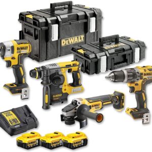 Kit 4 outils DeWalt DCK422P3-QW XR 18 V - Perceuse visseuse et visseuse à chocs - Meuleuse et perforateur brushless - Trois batteries 5 Ah TSTAK