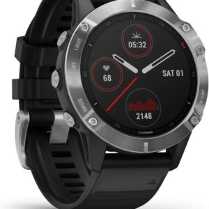 Garmin Fenix 6 Silver Montre GPS connectée - Bracelet noir et suivi multisports - Modèle reconditionné