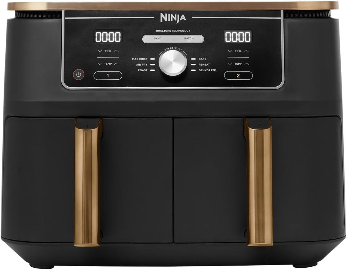 Friteuse sans huile Ninja Foodi MAX Dual Zone AF400EUCP - Capacité 9,5 L avec deux tiroirs - Six modes de cuisson - Finition cuivre et noire