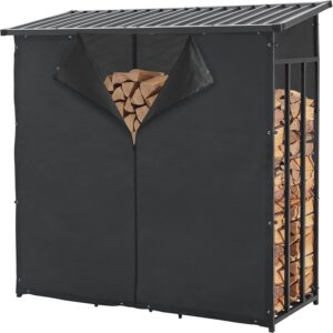 casa.pro Abri bûches couvert avec housse de protection - Range bois de chauffage extérieur en acier galvanisé noir