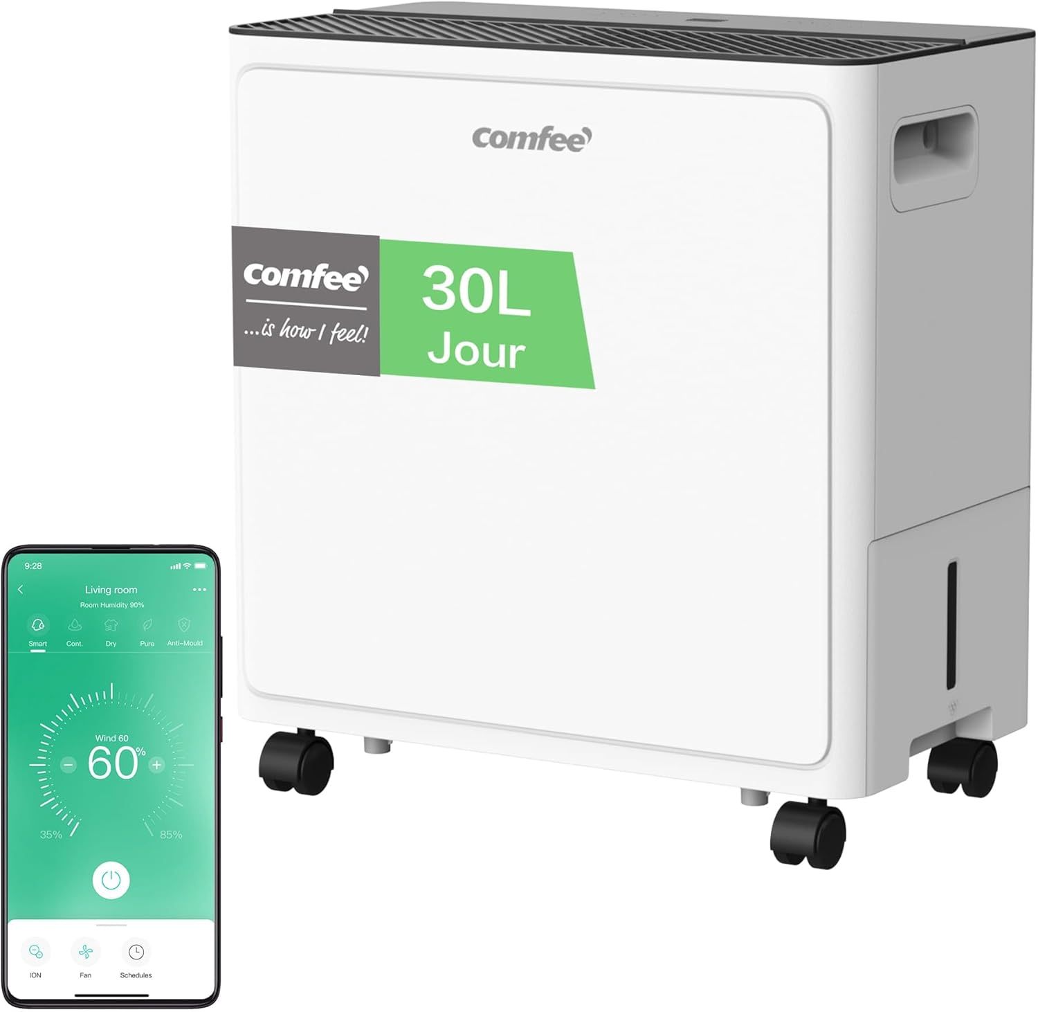 Déshumidificateur Comfee 30 L par jour - Réservoir 3 L - Mode confort, sèche-linge et minuterie 24 h - Pour surfaces jusqu'à 73 m2