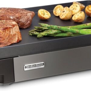 Grill électrique Hamilton Beach Professional 38560 - Plaque fonte 25,4 x 40,6 cm - Température réglable jusqu'à 232 degrés C - Surface préassaisonnée noire