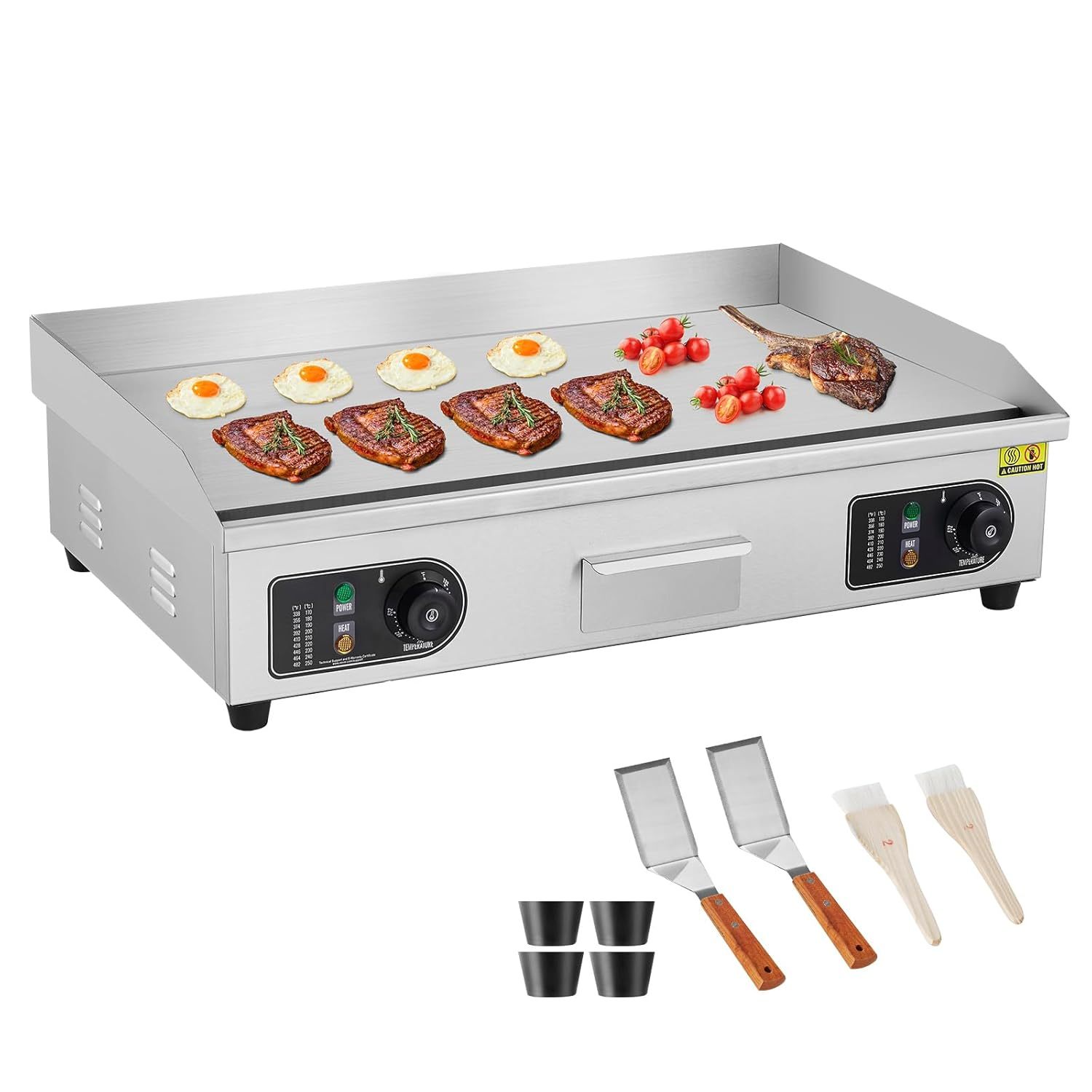 VEVOR Plancha électrique 4400 W - Plaque à snacker professionnelle en fer et acier inoxydable - Température réglable 50-300 degrés avec accessoires barbecue