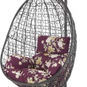 Fauteuil suspendu Kideo 3905 Vino Tinto - Polyrotin gris foncé avec armature - Coussins motif nid de fleurs - Modèle intérieur et extérieur