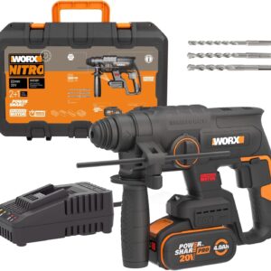 Perforateur sans fil WORX WX381 20 V - Moteur brushless énergie 2 J - Perçage percussion et burinage - Batterie 4 Ah chargeur accessoires
