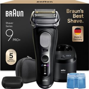 Braun Series 9+ PRO 9690CCE Rasoir électrique homme noir - Lames précision ultra fines et Pro Trimmer - Coffret station nettoyage tête pré rasage étanche