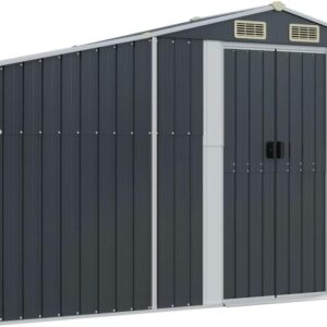 vidaXL Abri de jardin acier galvanisé 277x93x179 cm - Cabane rangement outils avec toit et poignées anthracite