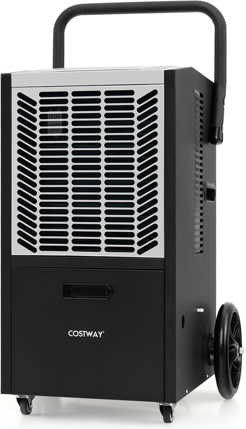 Déshumidificateur professionnel COSTWAY 66 L par jour - Pompe et tuyau de vidange - Minuterie 24 h et deux vitesses - Pour surfaces jusqu'à 418 m2