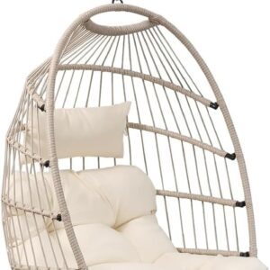 Chaise œuf suspendue Goutime sans support - Coussin résistant aux UV gris abricot - Modèle pliable capacité 204 kg - Fauteuil intérieur chambre et extérieur