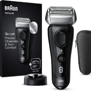 Braun Series 8 8410S Rasoir électrique homme barbe noir - Tête 3 plus 1 avec tondeuse précision - Technologie Sonic tête flexible 40 degrés Wet and Dry