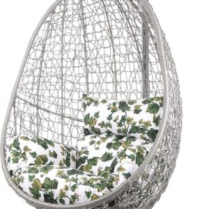 Fauteuil suspendu Kideo 1068 Summer Vine - Structure et panier gris en polyrotin - Coussin nid blanc et vert - Ensemble lounge avec armature