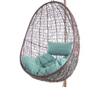 Kideo Fauteuil suspendu complet avec armature et coussin marron - Mobilier lounge moderne avec coussin Chesterstepp turquoise Océan - Fauteuil détente intérieur extérieur