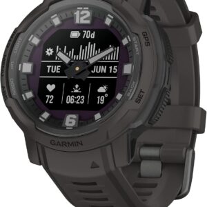 Garmin Instinct Crossover Solar Montre connectée hybride robuste - Charge solaire et affichage analogique numérique - Graphite réglable