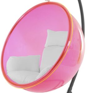 Kideo Fauteuil suspendu complet demi coque translucide avec structure et coussin - Panier rose magenta coussin blanc