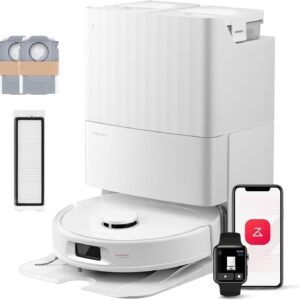 Roborock QV35S Robot Aspirateur Laveur avec Station - Aspiration 10000 Pa - Double Anti-Enchevêtrement - Deux Balais Relevables 10 mm - Navigation PreciSense LiDAR