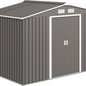 Abri de jardin métal Outsunny 5,4 m² - Cabane rangement outils 277x195x192 cm avec fondation porte coulissante verrouillable et 4 aérations gris
