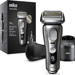 Braun Series 9 Pro 9465cc Rasoir électrique homme barbe - Tête 4 plus 1 avec tondeuse ProLift - Station SmartCare 5 en 1 batterie 60 minutes noir argenté
