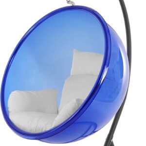 Kideo Fauteuil suspendu complet demi coque translucide avec structure et coussin - Panier bleu Lapis Blue coussin blanc