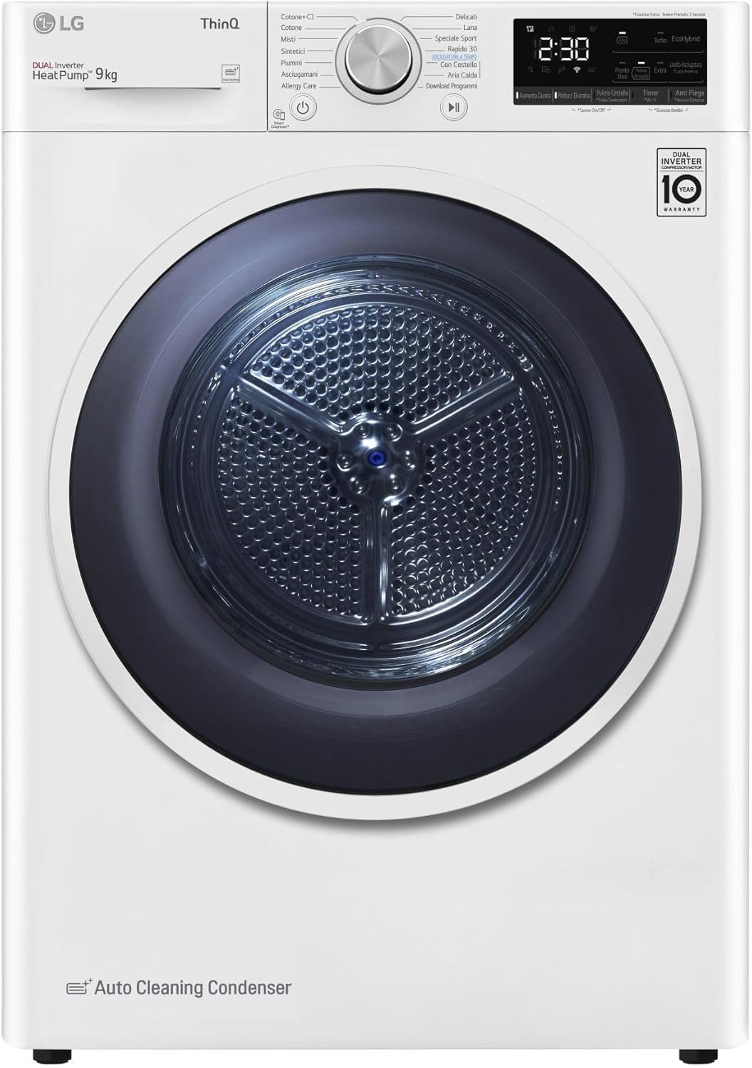 Sèche-linge pompe à chaleur LG RH90V9AVHN - Capacité 9 kg classe énergétique C - WiFi SmartThinQ et Eco Hybrid - Allergy Care finition blanche