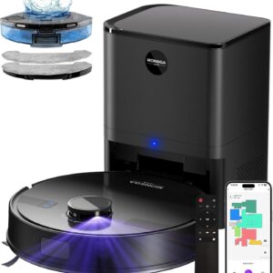 MONSGA Robot Aspirateur Laveur 2 en 1 avec Station - Aspiration 5000 Pa - Collecteur de Poussière 3,5 L - Navigation LiDAR - Autonomie 180 Min