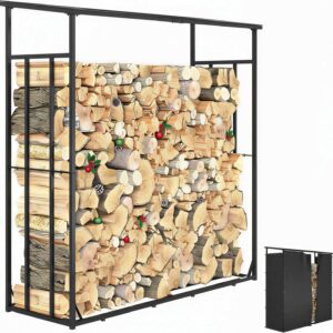 Outsunny Abri bûches métal 185x62x184 cm - Range bois de chauffage avec housse imperméable et toit polycarbonate noir
