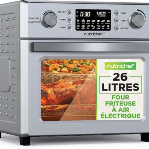Four friteuse à air NutriChef - Capacité 26 L et puissance 1700 W - Rôtissoire avec dix programmes - Panier grille et plateau ramasse miettes
