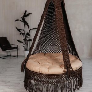 Fauteuil hamac suspendu en macramé - Fabrication artisanale - Chaise décorative de style bohème - Pour maison porche jardin et intérieur